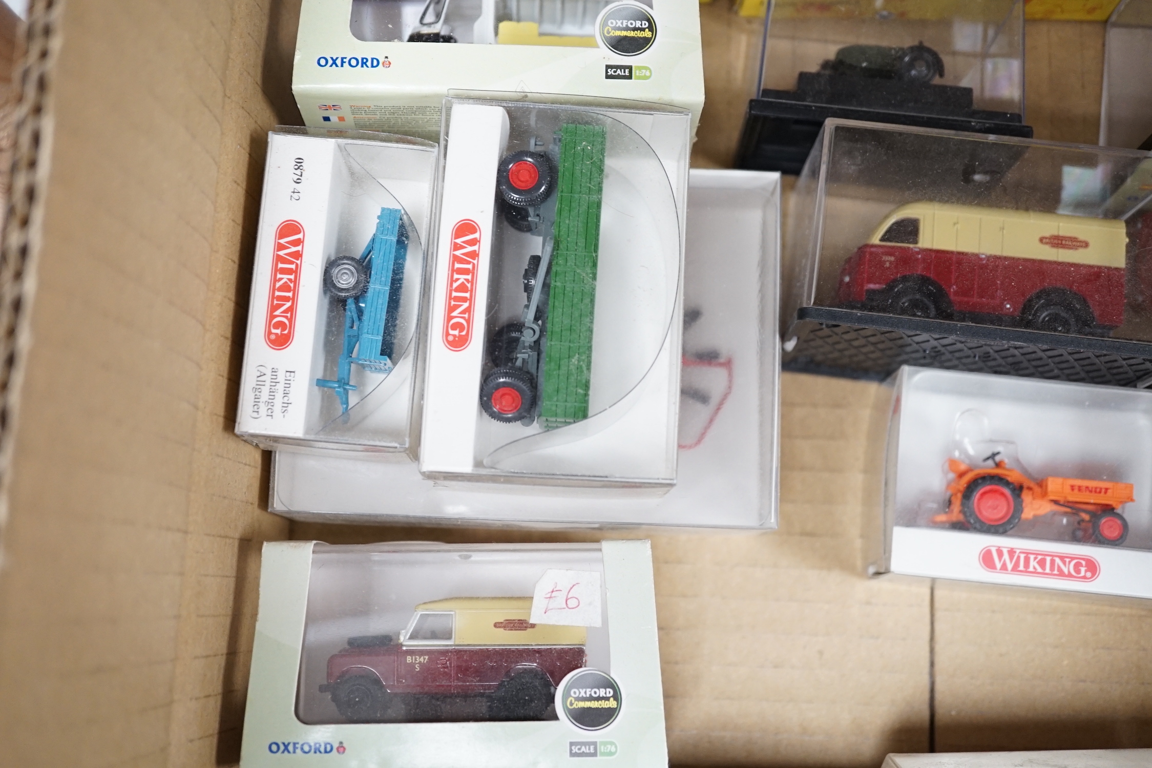 Forty boxed OO and HO gauge 1:76 scale vehicles by Oxford Diecast, Wiking and Classix, including commercial vehicles, cars, farm, vehicles, trailers, etc.